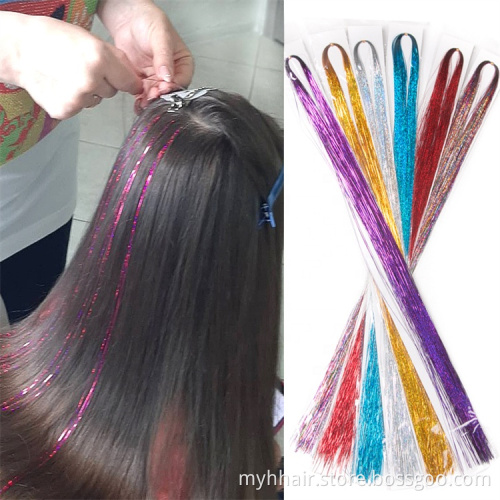 Long Dazzles Women Hippie for Braiding Headdress 120 Strands/piece Sparkle Shiny Hair Tinsel Rainbow Silk Hair Extensions